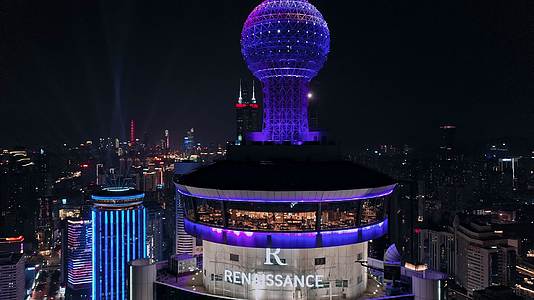深圳城市地标罗湖灯光秀夜景航拍视频视频的预览图