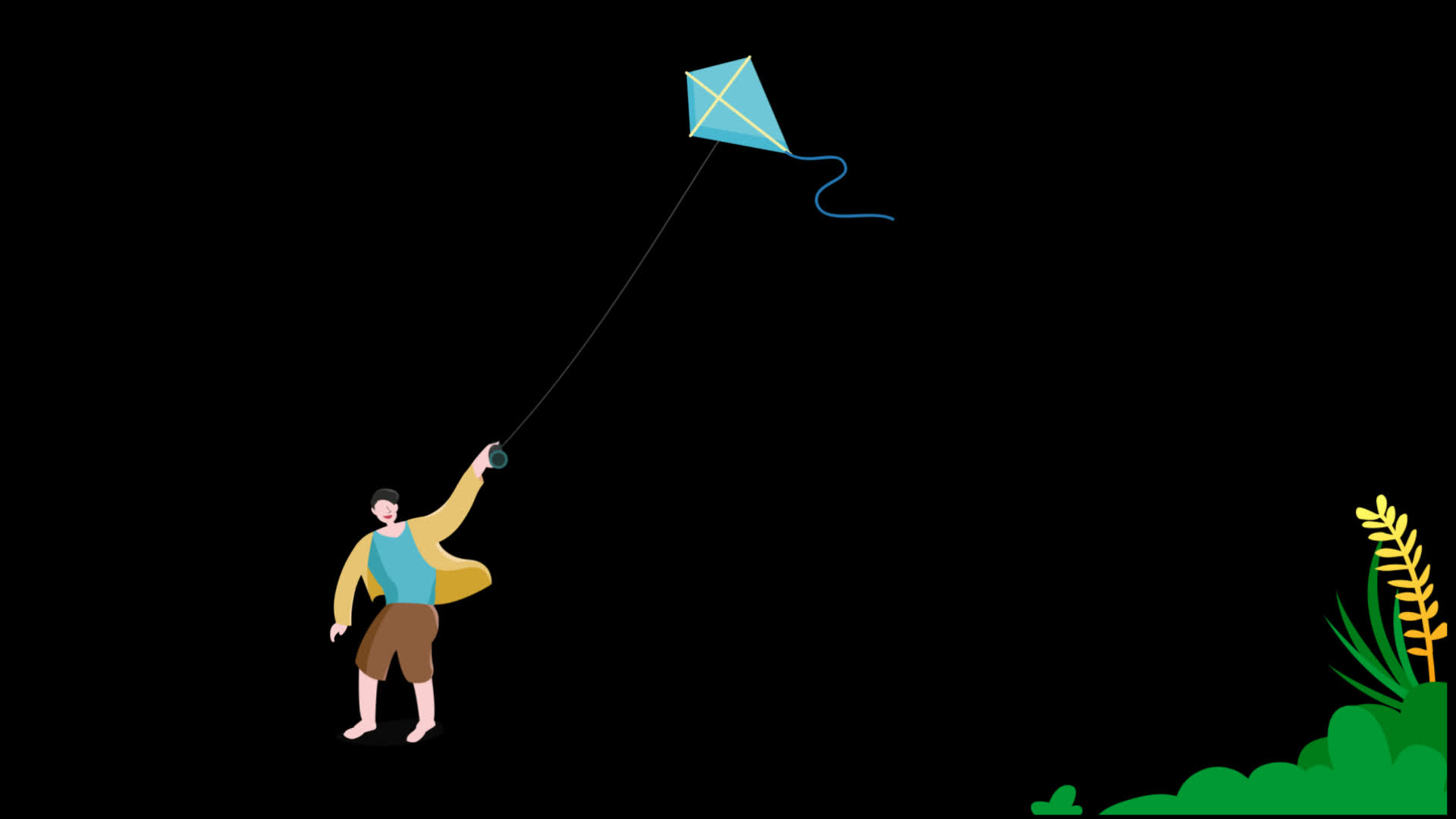 麦田里放风筝的人动画素材视频的预览图