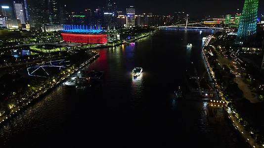 广州旅游船珠江风光航拍视频的预览图