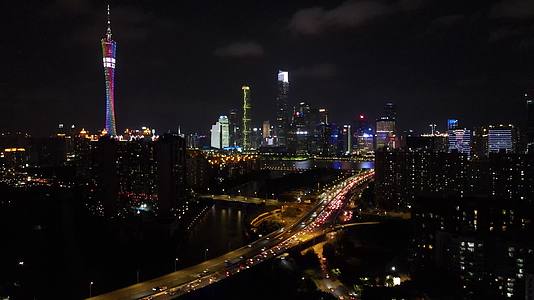 广州猎德大道猎德大桥城市夜景航拍视频的预览图