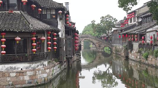 西塘古镇江南小桥流水建筑风景视频的预览图
