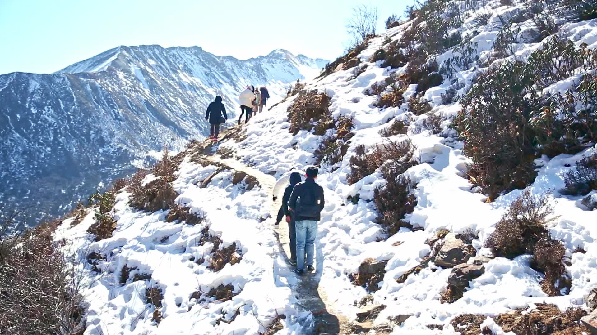 户外运动团队合作攀登雪山视频的预览图