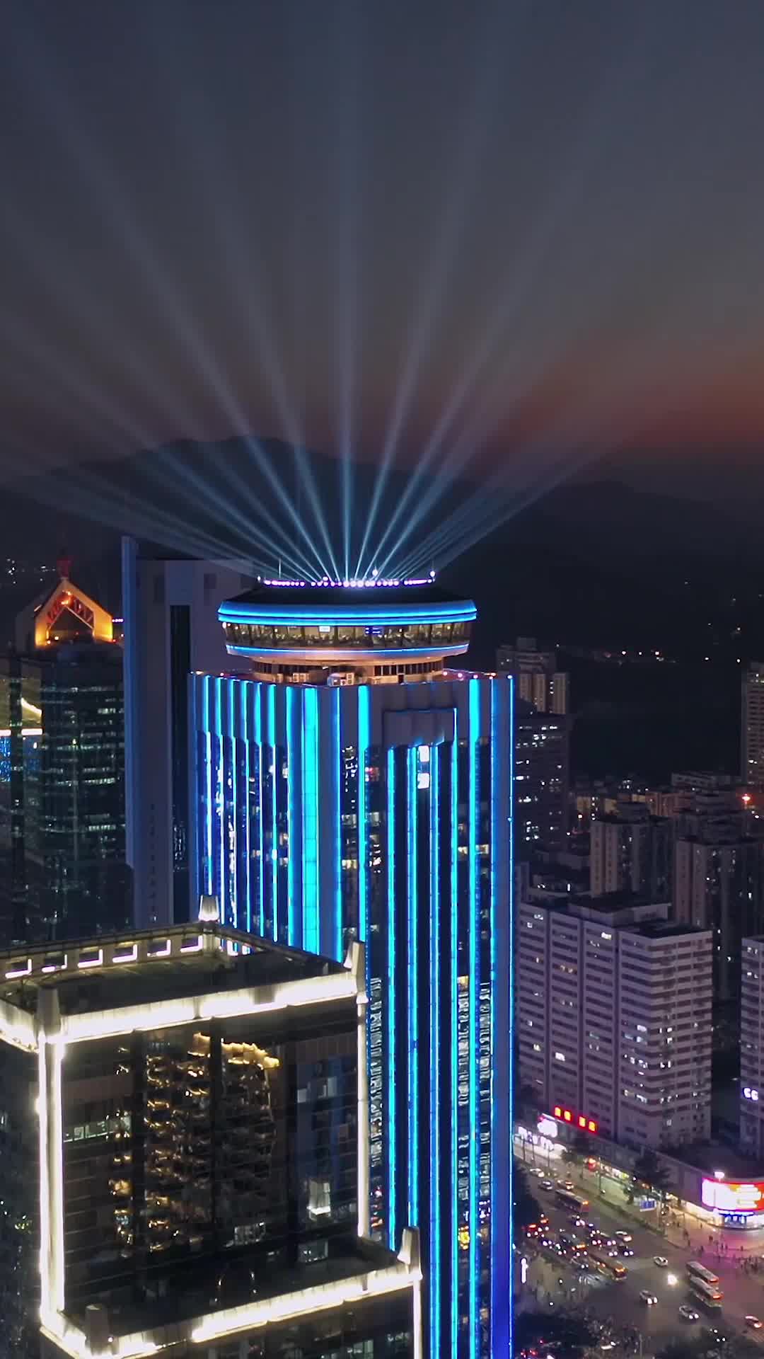 深圳罗湖国贸夜景灯光秀航拍视频竖版视频的预览图