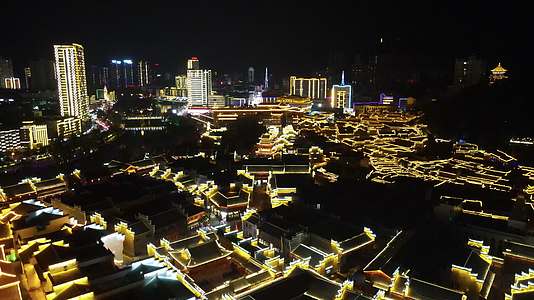 贵州铜仁古城夜景灯光航拍视频视频的预览图