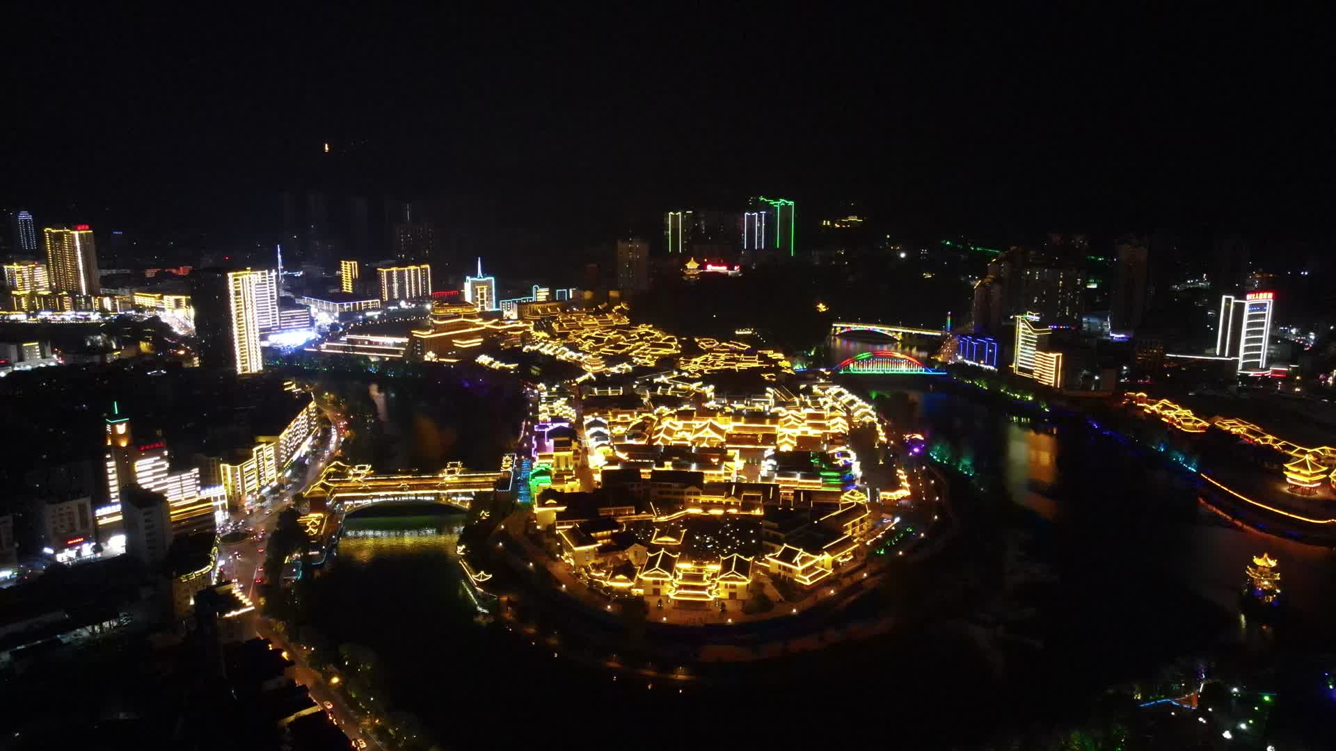 贵州铜仁古城历史文化夜景灯光航拍视频视频的预览图