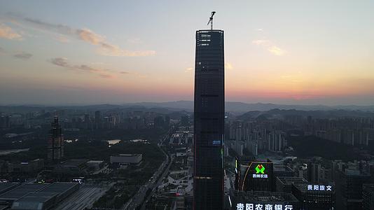 城市高楼商务建筑晚霞落日航拍视频视频的预览图