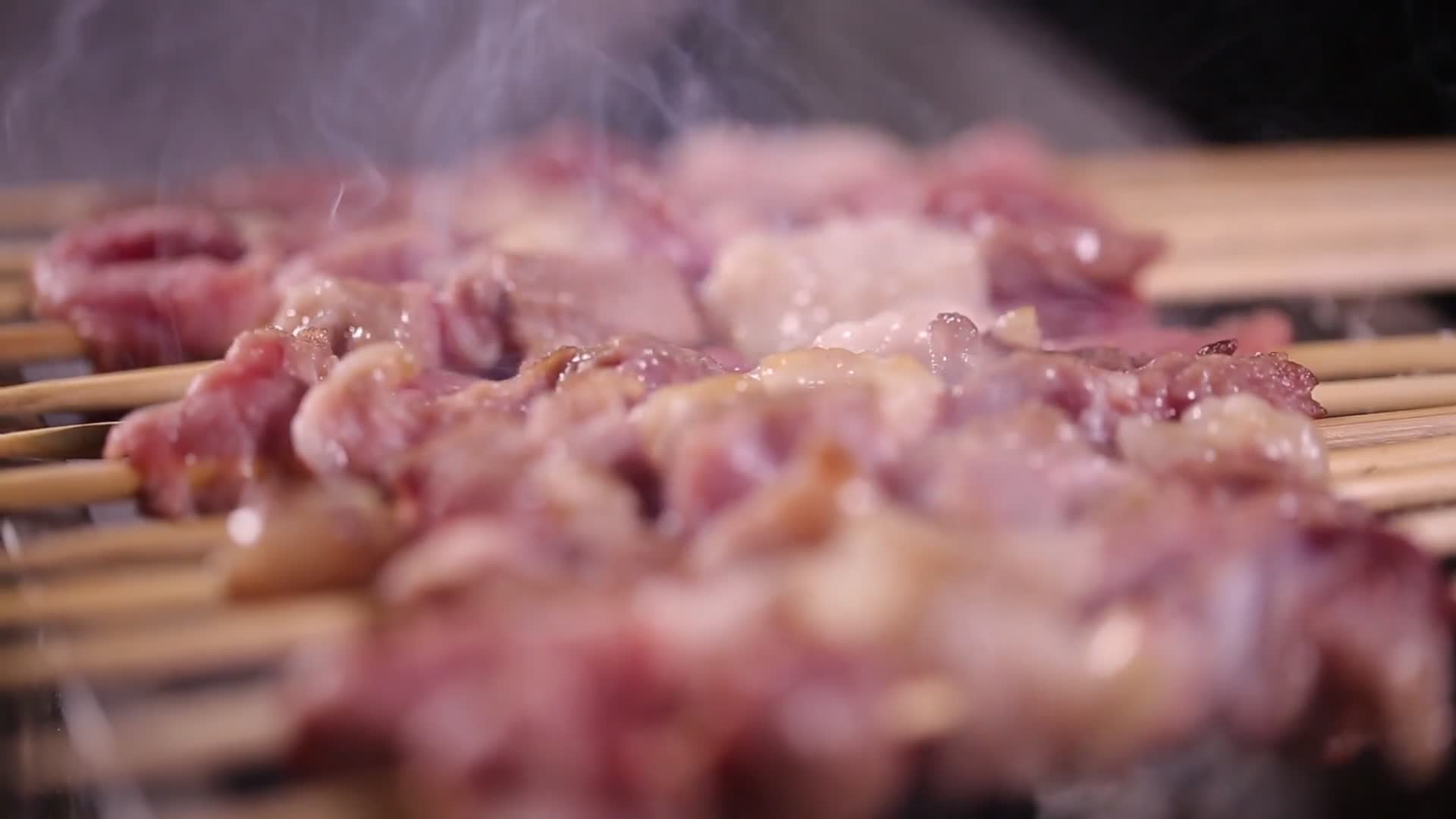 近景炭火烤炉羊肉串视频的预览图