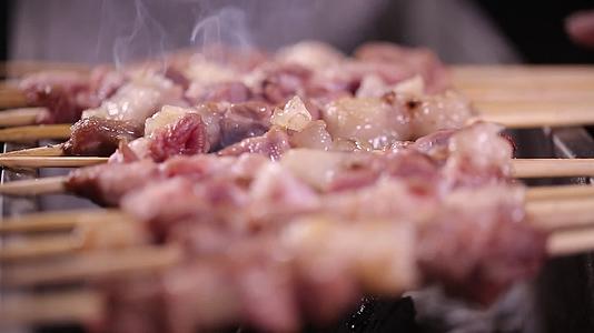近景炭火烤炉羊肉串视频的预览图