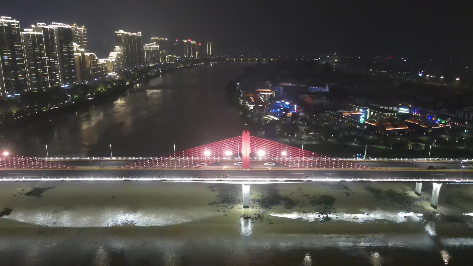 福建漳州战备大桥夜景灯光航拍视频的预览图