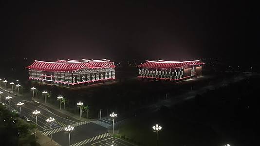 福建漳州图书馆博物馆展览馆三馆夜景灯光航拍视频的预览图