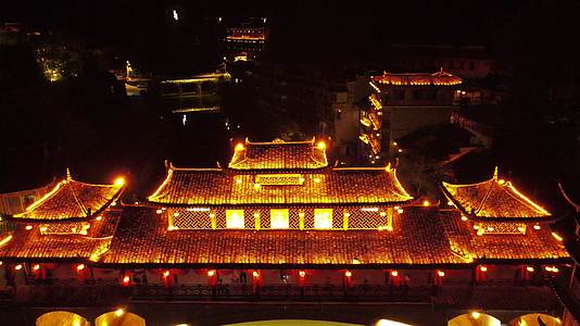 湖南湘西芙蓉镇土王桥夜景灯光航拍视频的预览图