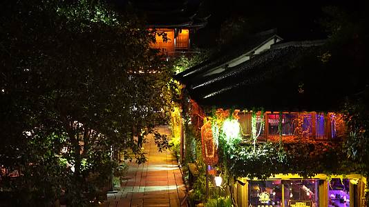 浙江嘉兴乌镇西栅酒吧一条街夜景4K视频视频的预览图