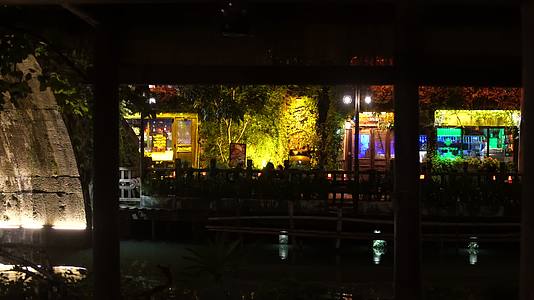 浙江嘉兴乌镇西栅酒吧一条街夜景4K视频视频的预览图