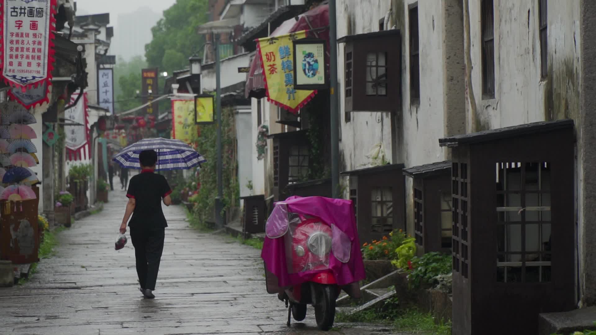 浙江绍兴水乡风景仓桥直街雨天视频视频的预览图