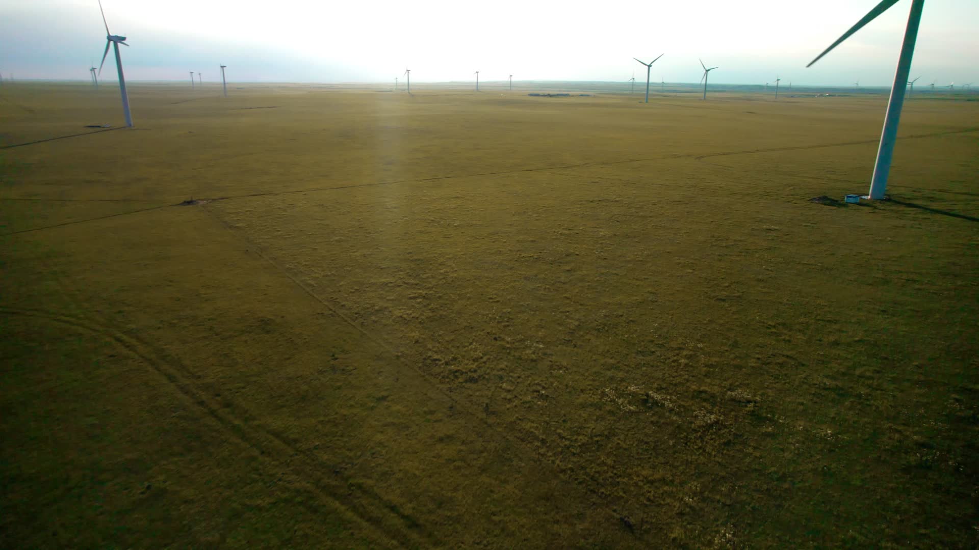 内蒙古锡林郭勒秋天的草原和发电的大风车傍晚5k超高清航拍视频视频的预览图