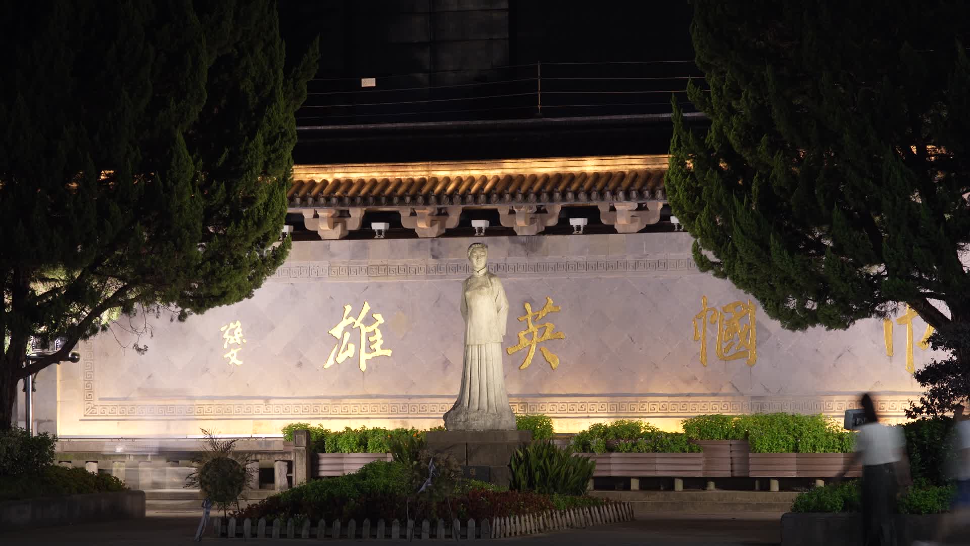 浙江绍兴秋瑾烈士纪念碑夜景4K视频视频的预览图