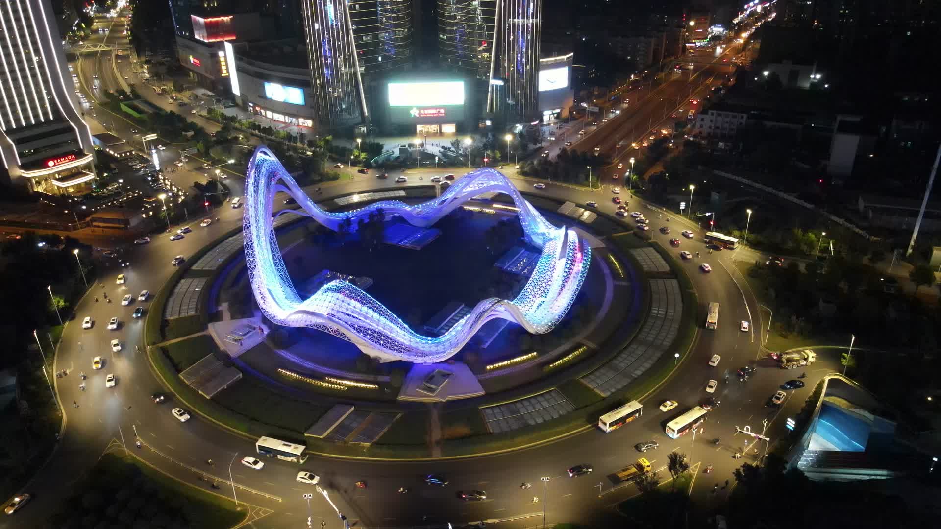 航拍湖北武汉光谷广场夜景灯光视频的预览图