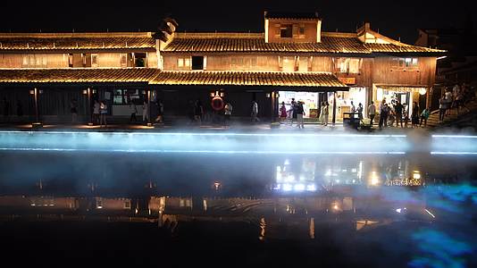 浙江绍兴江南水乡柯桥古镇景区夜景4K视频视频的预览图