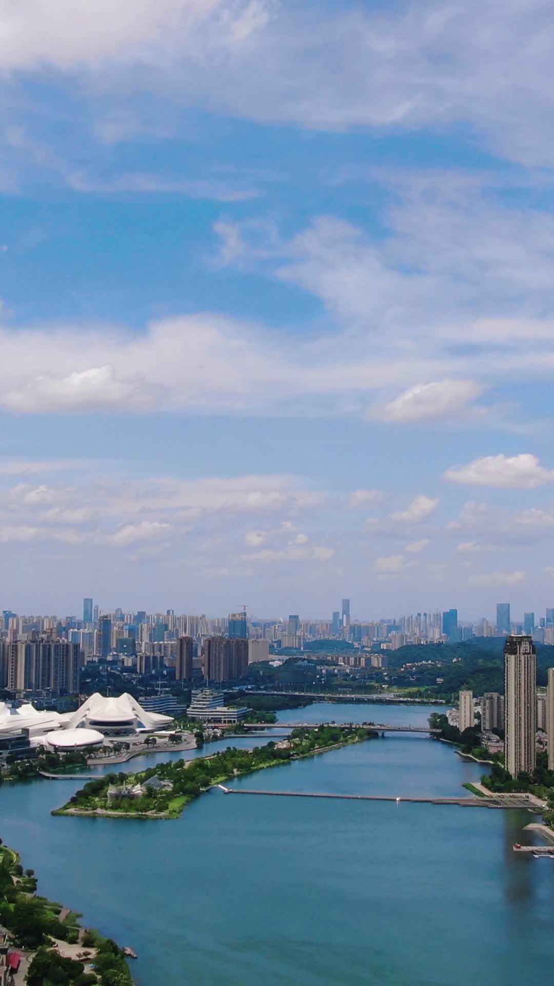 湖南长沙梅溪湖生态城蓝天白云航拍视频的预览图