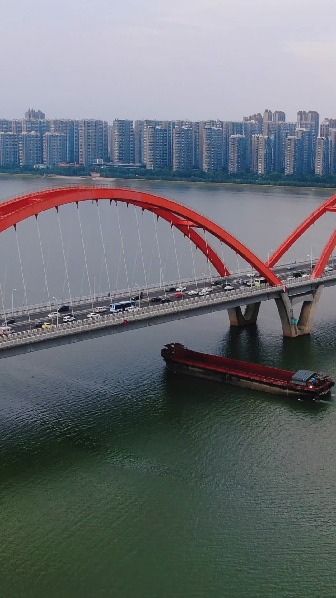 航拍货运大船过桥视频的预览图