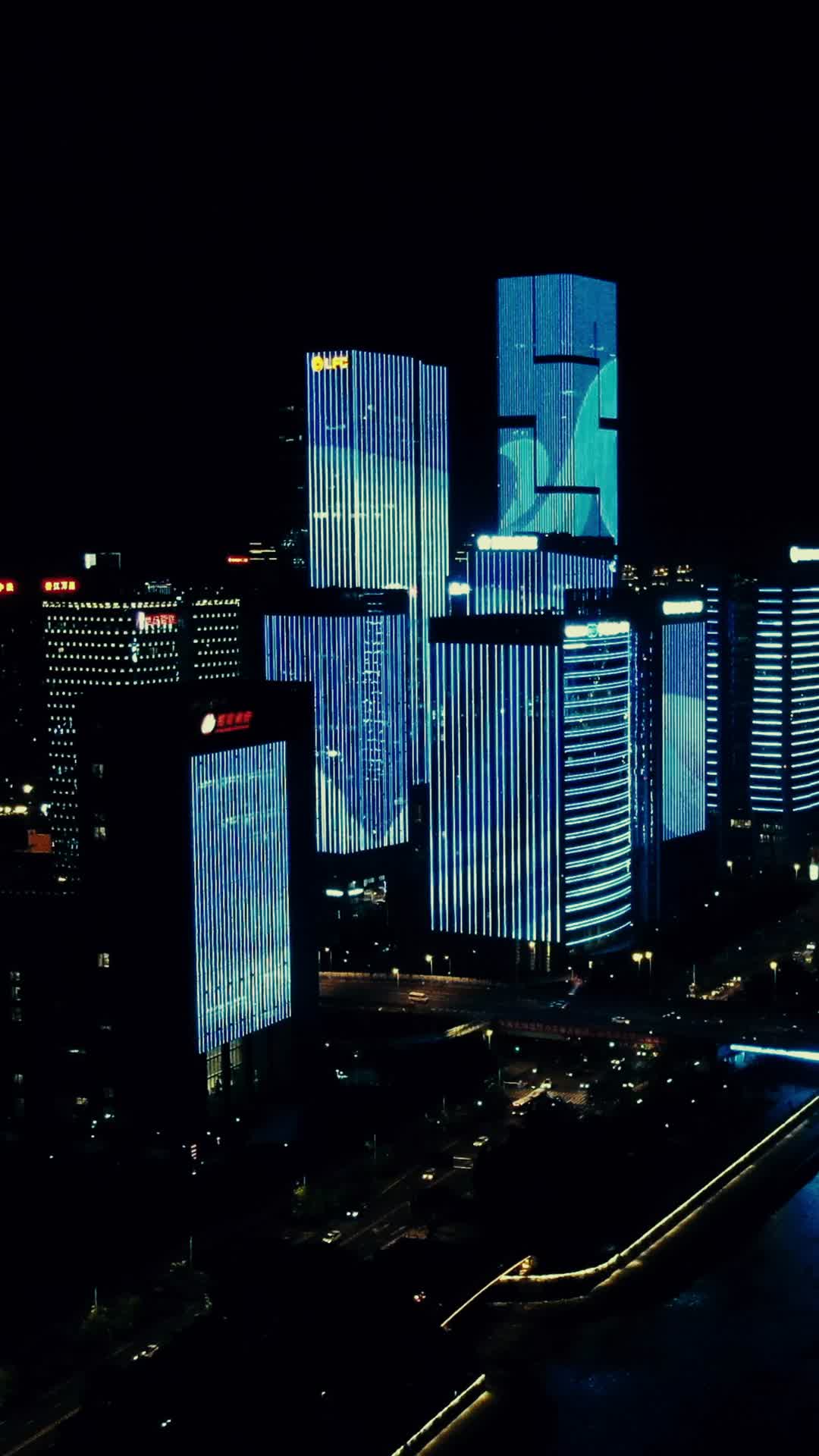 福建福州金融街夜景灯光秀航拍视频的预览图