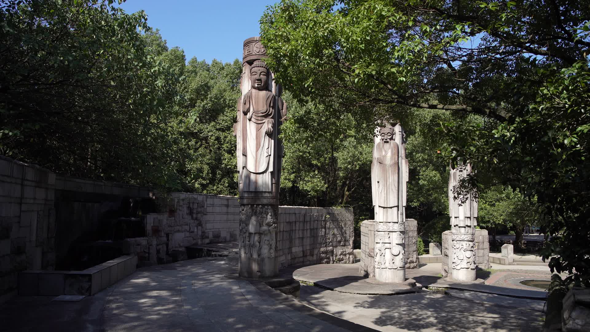 浙江绍兴柯岩景区三聚同源雕塑4K视频视频的预览图