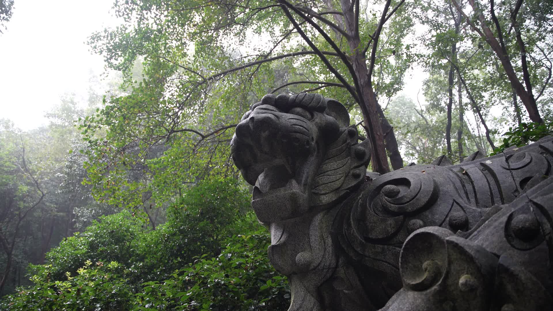 杭州西湖虎跑公园虎跑雕像4K视频视频的预览图