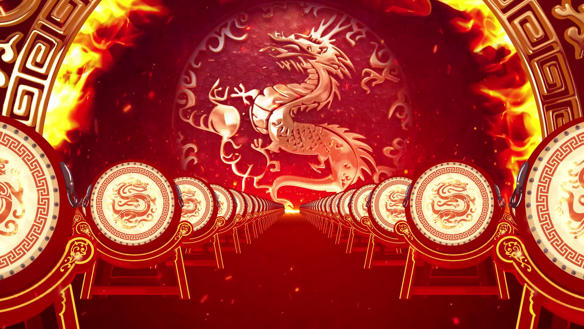4K大气中国龙火焰鼓舞舞台背景视频视频的预览图