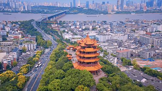 武汉城市风光航拍黄鹤楼航拍视频的预览图