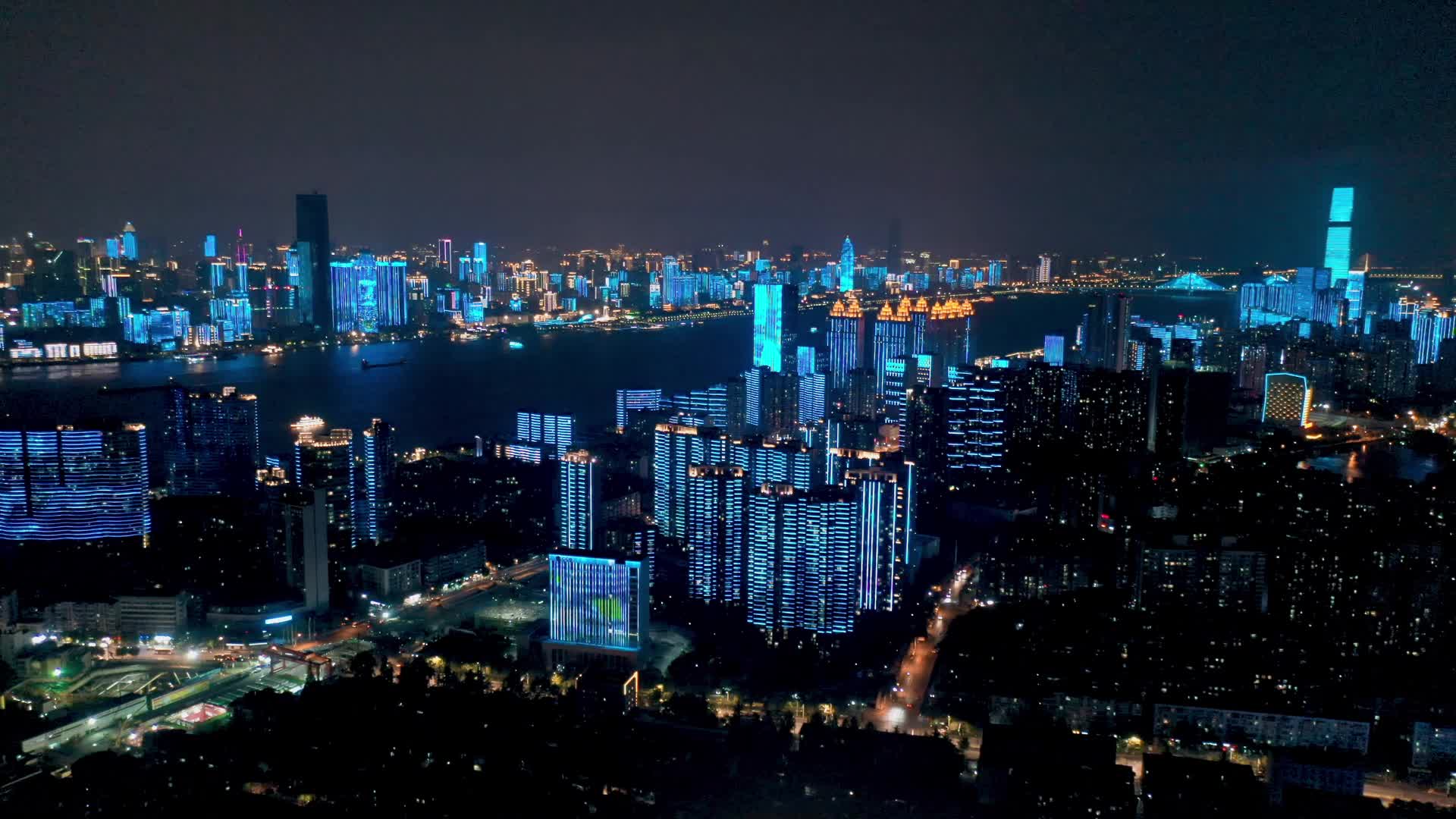 武汉城市风光长江沿江航拍灯光秀视频的预览图