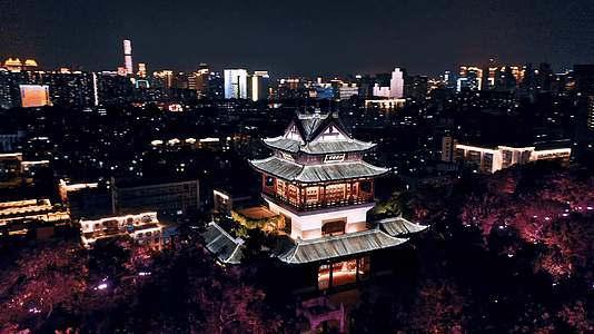 武汉长江沿江城市风光黄鹤楼夜景视频的预览图