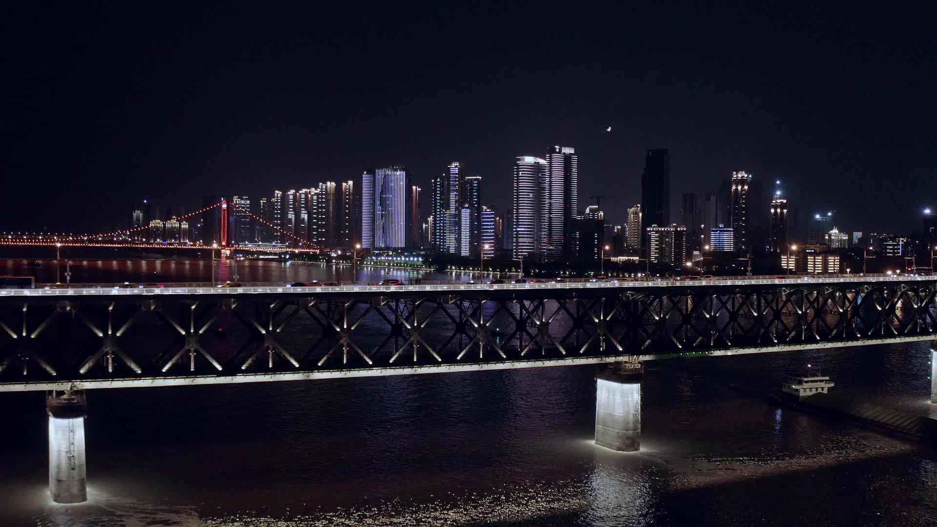 武汉城市地标长江沿江风光夜景视频的预览图