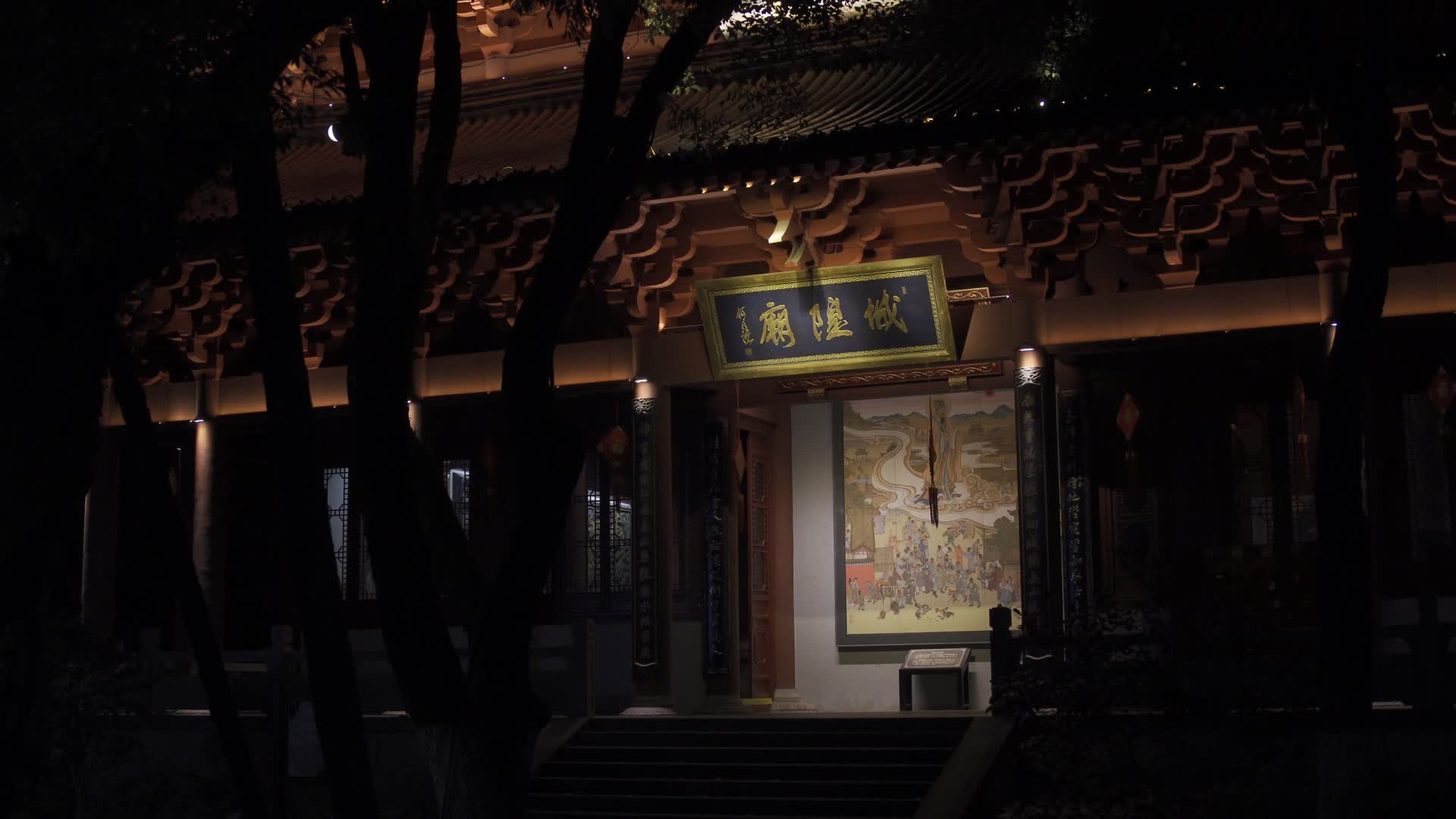杭州吴山景区城隍阁景区夜景4K风景视频视频的预览图