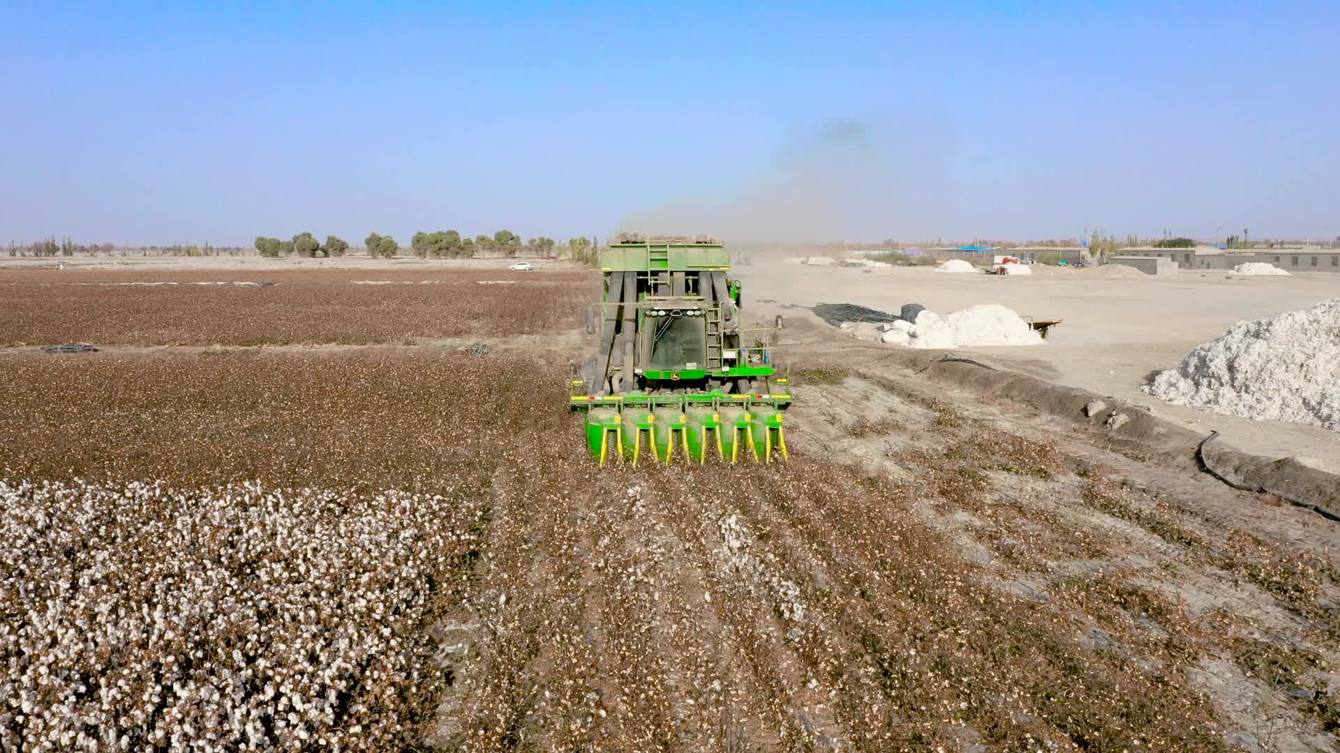 航拍新疆阿瓦提县机械收棉花视频的预览图