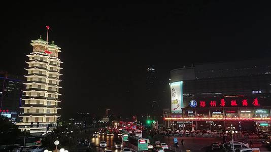 延时航拍郑州二七塔夜景车流延时视频的预览图