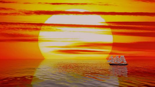帆船在红日朝阳下航行视频的预览图