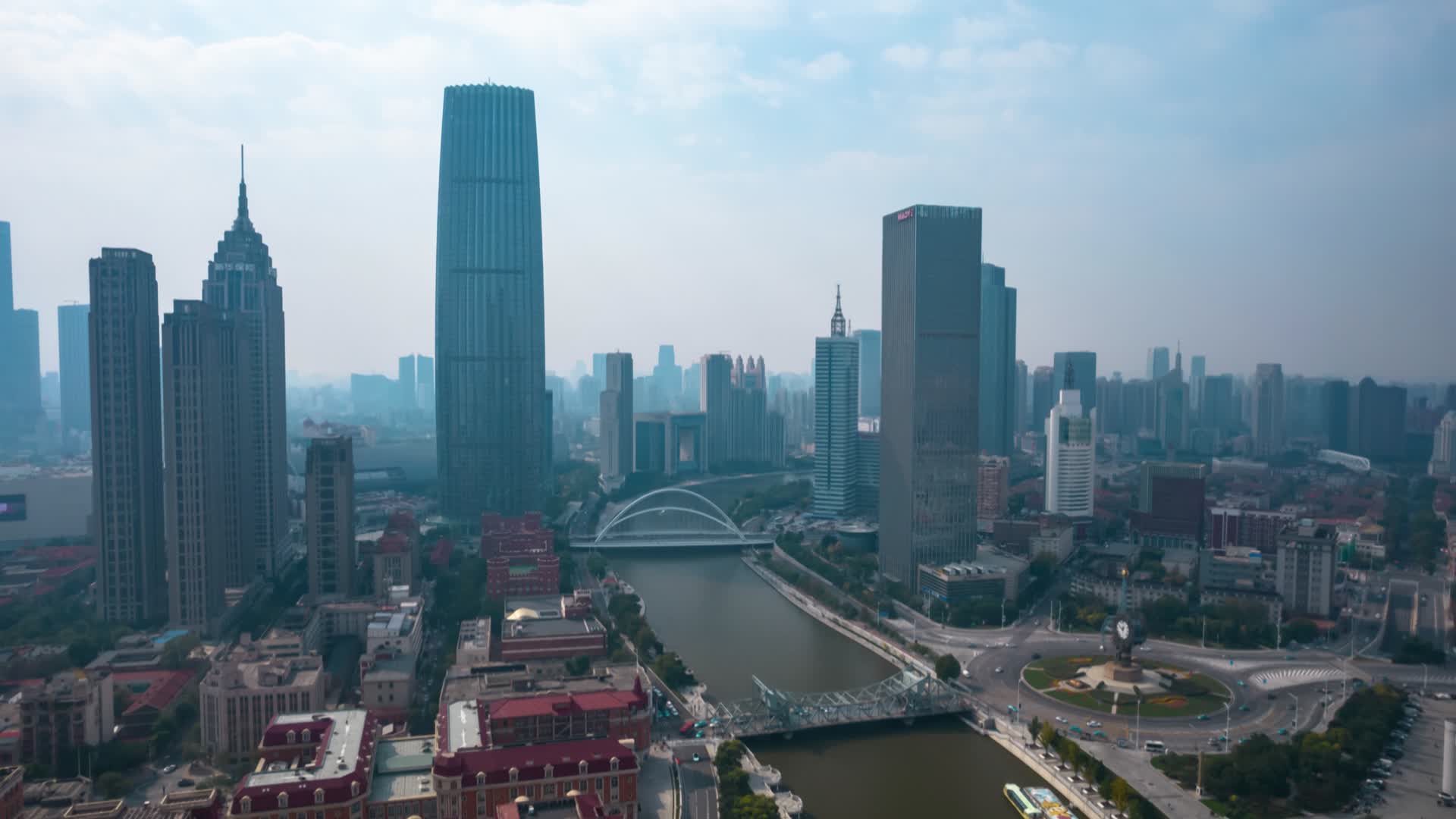 4K城市天津海河风光航拍移动延时摄影视频的预览图