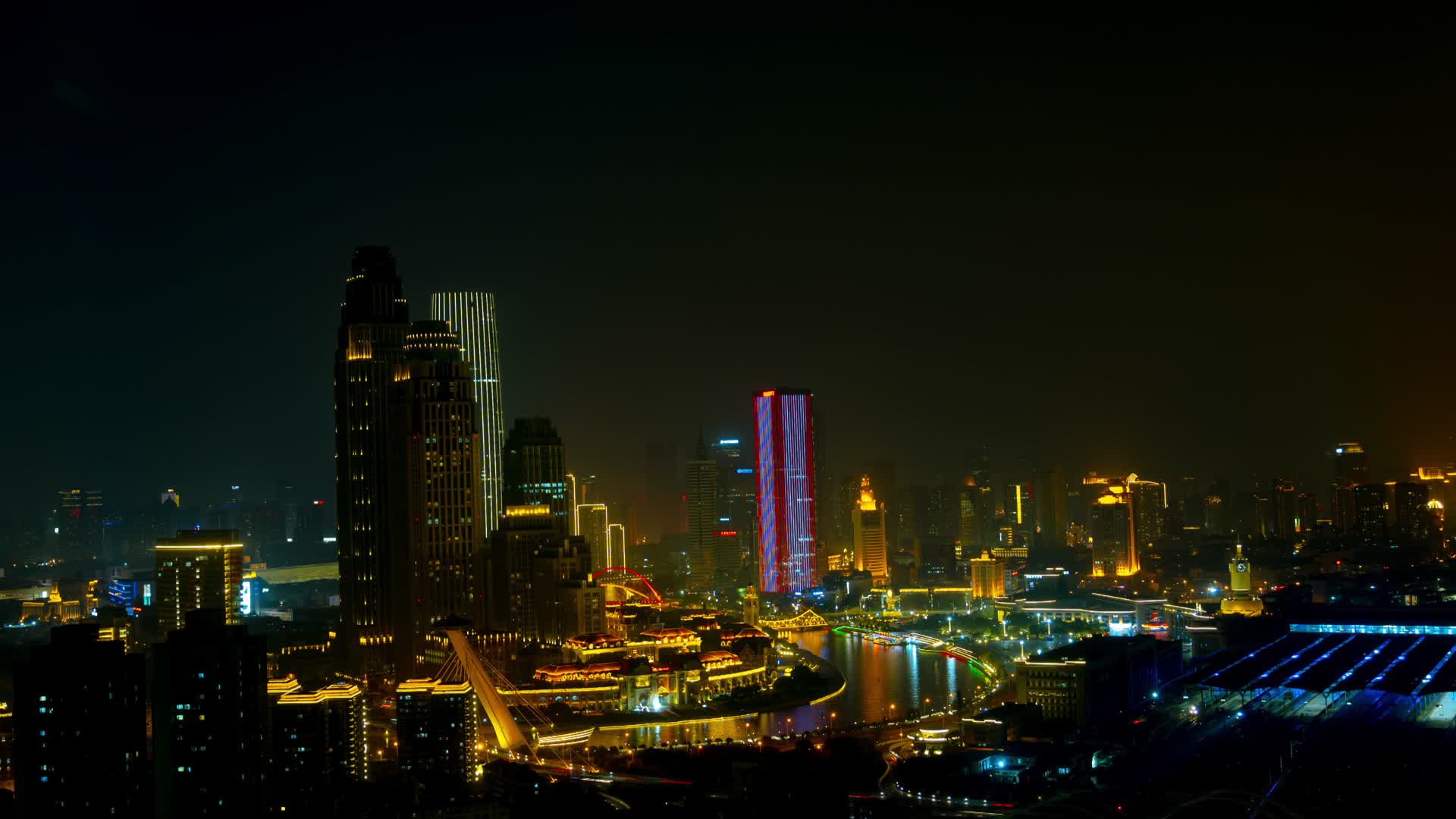 4K天津津湾广场城市海河全景风光延时视频的预览图