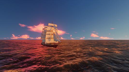 4K航海帆船乘风破浪向着太阳出发视频的预览图