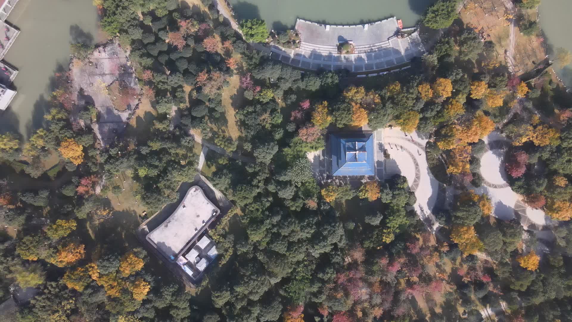 4K航拍秋天温州白鹿洲公园风景视频的预览图