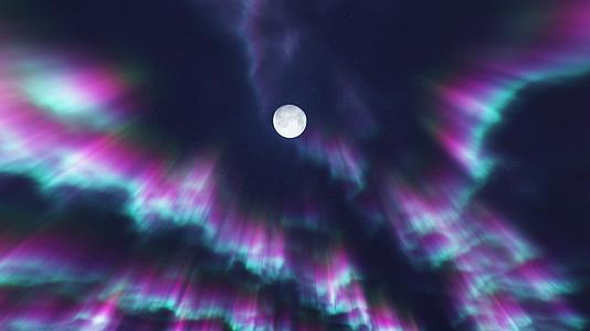 唯美月圆之夜极光流动视频的预览图