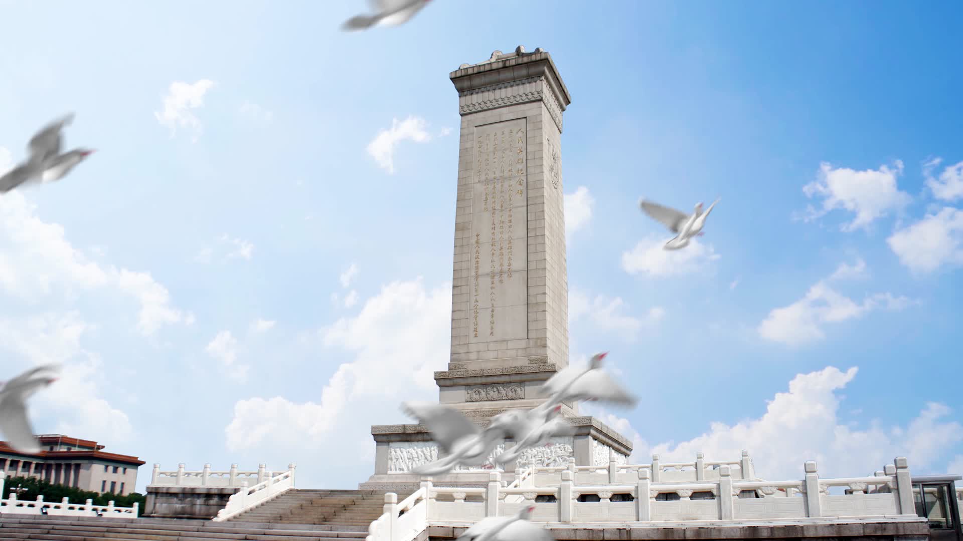 和平鸽飞过人民英雄纪念碑缅怀革命先烈视频的预览图