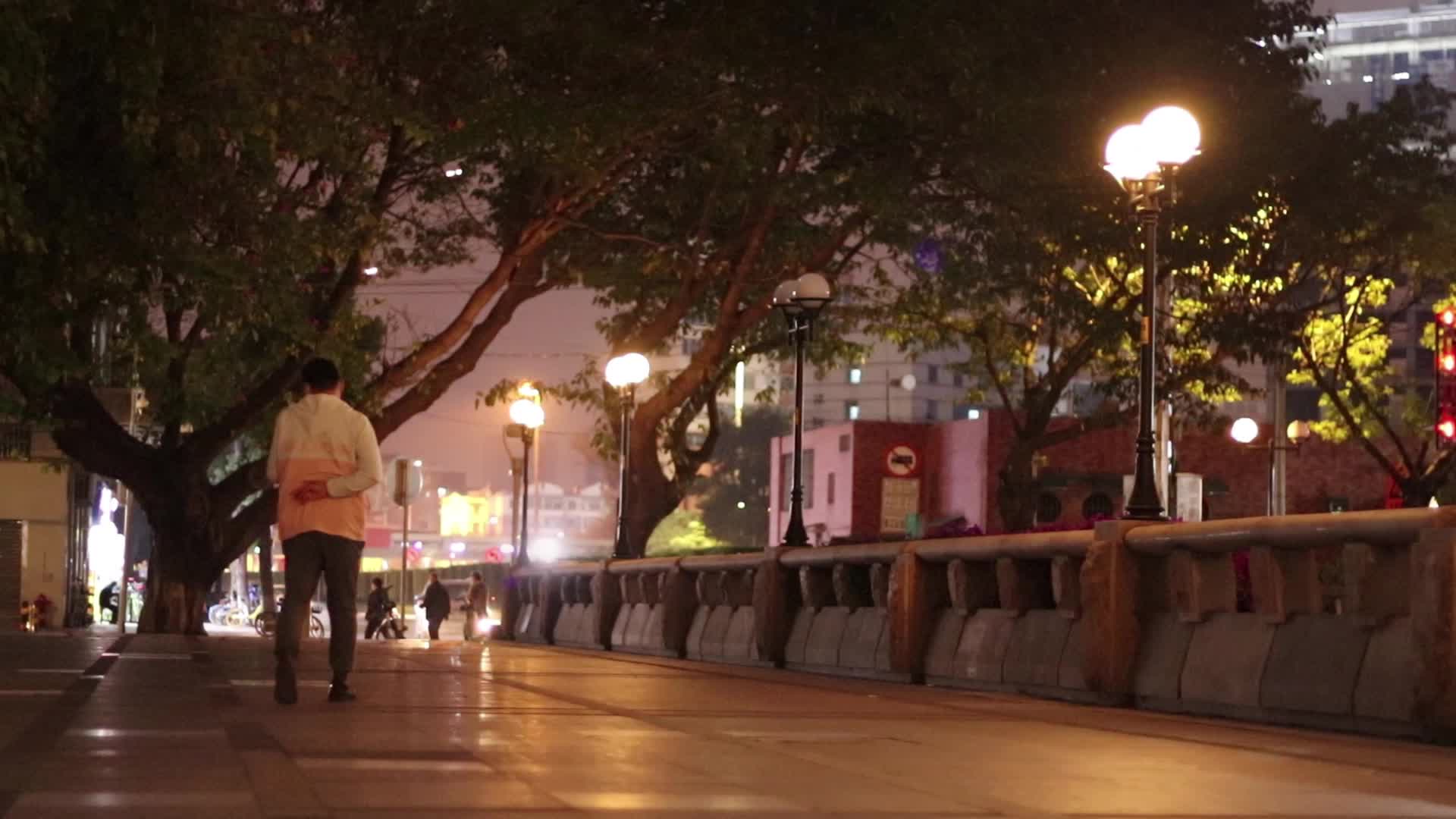 城市的夜晚一个人孤独的行走视频的预览图