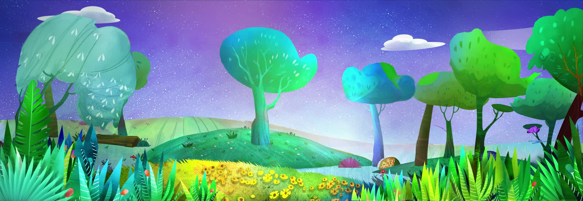 唯美绿色儿童卡通背景森林小树小鸟视频的预览图