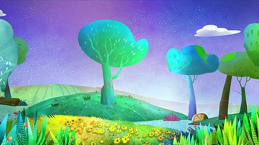 唯美绿色儿童卡通背景森林小树小鸟视频的预览图