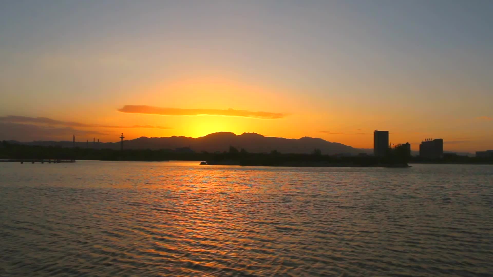 落日晚霞湿地公园生态城市候鸟金水湖夕阳红视频的预览图