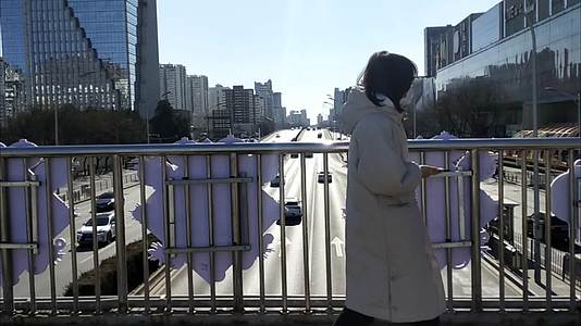 北京街拍城市车流街道人行天桥阳光影子视频的预览图