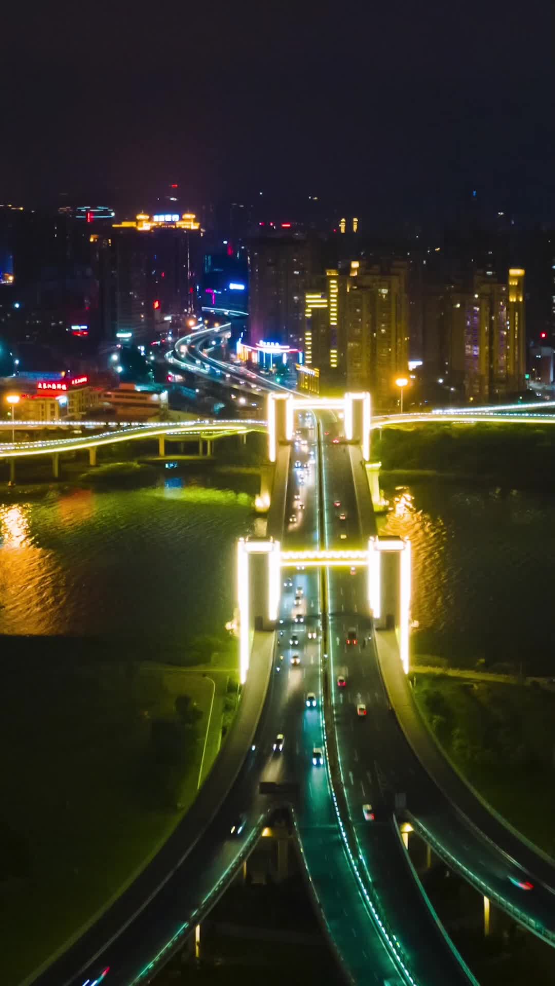 航拍福建泉州田安大桥夜景延时视频的预览图