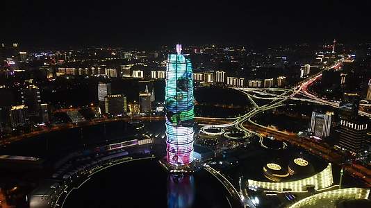 航拍河南郑州千玺广场夜景视频的预览图