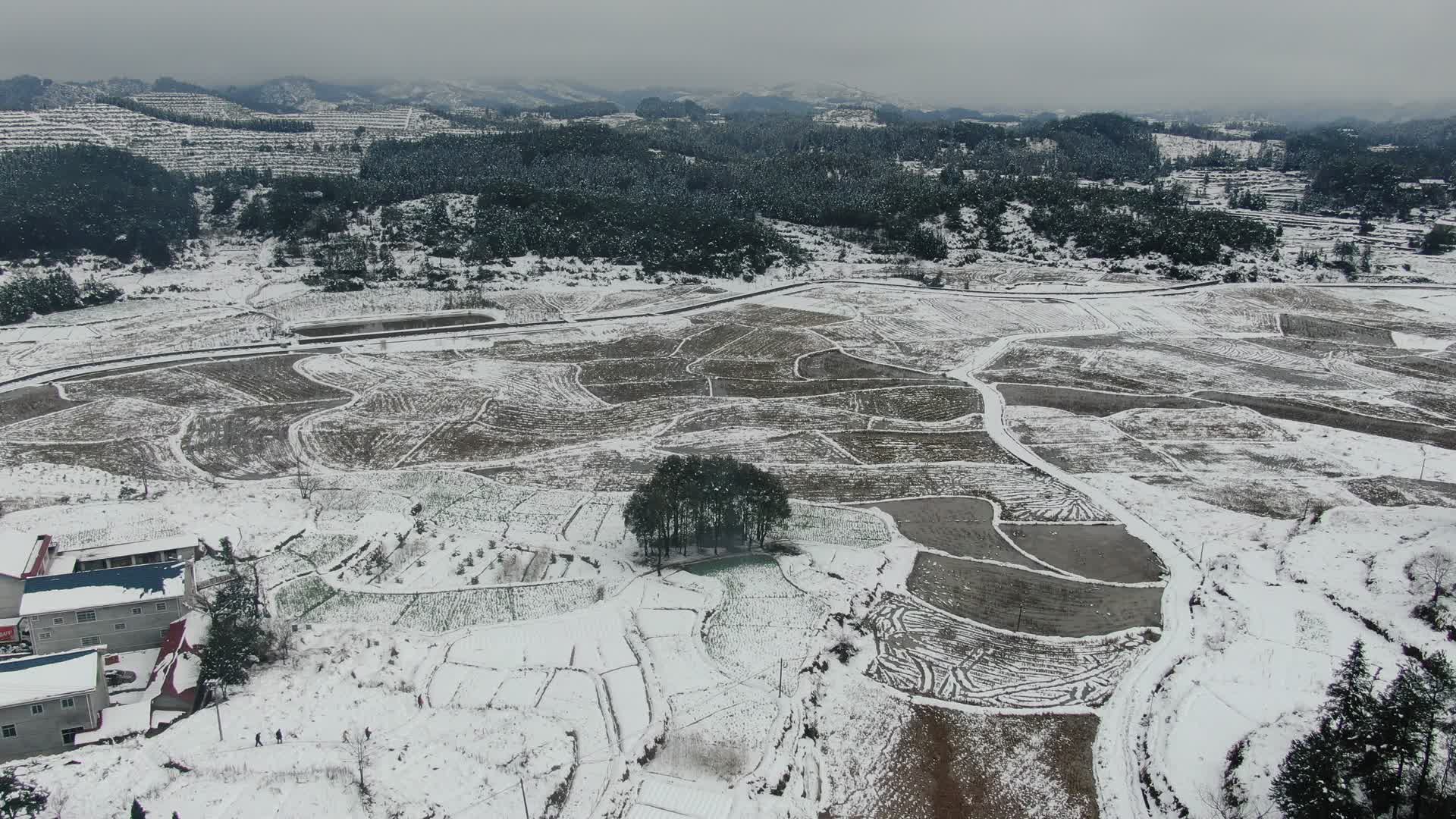 航拍农田冬天雪景视频的预览图